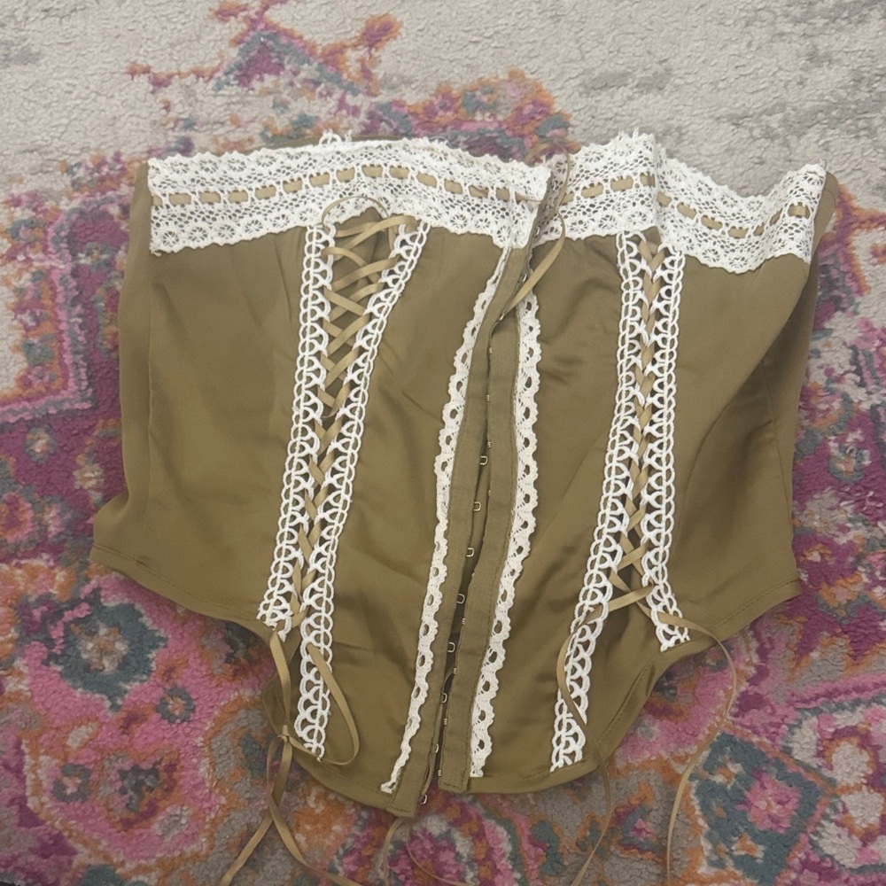 Lace Trim Olive Crop Top
